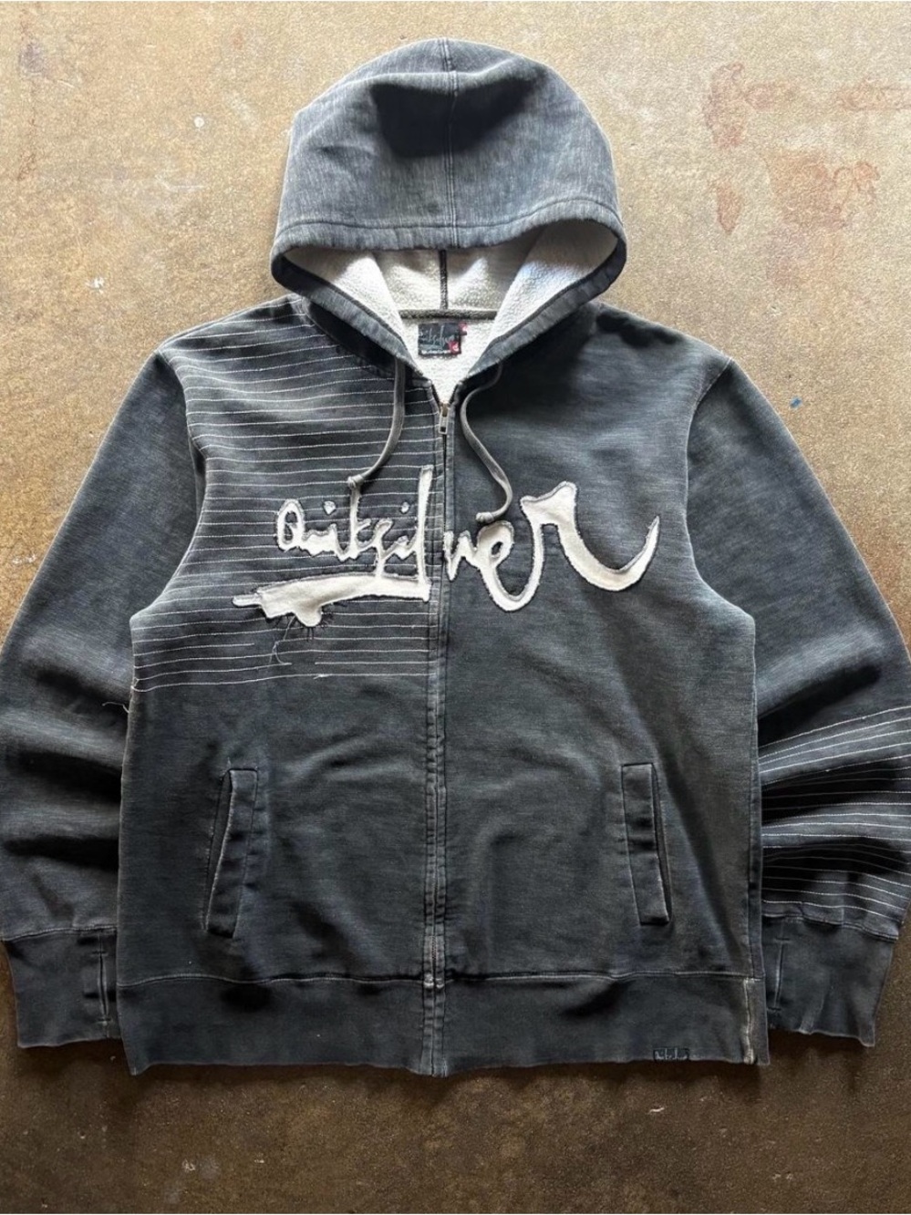 Quiksilver Men's Charcoal Gray Hooded Zip-Up Sweater with Script Logo